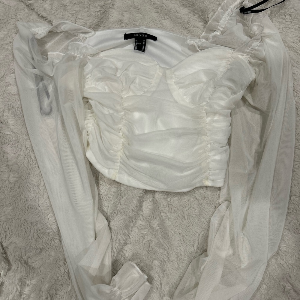 Forever 21 Ruffle Long Sleeve Corset Top
